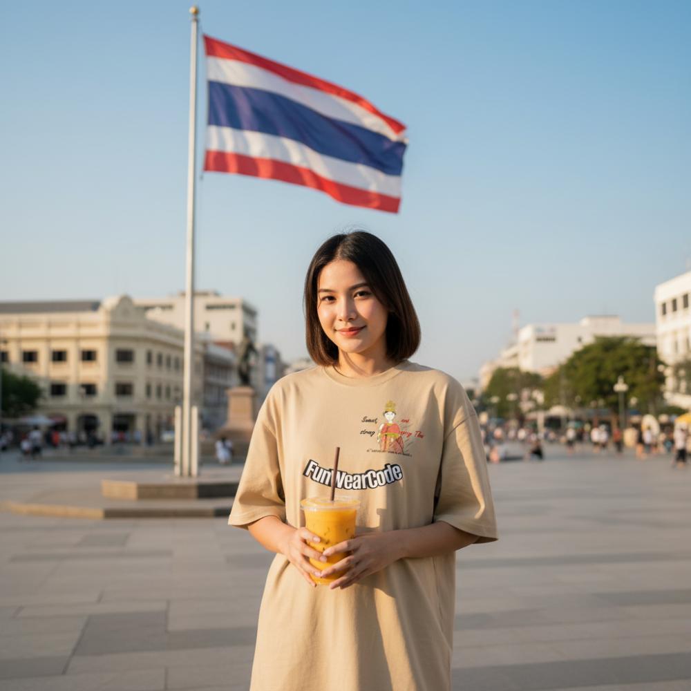 Fun Softstyle Oversized T-Shirt - Playful Thai Woman Graphic Tee | FunWearCode