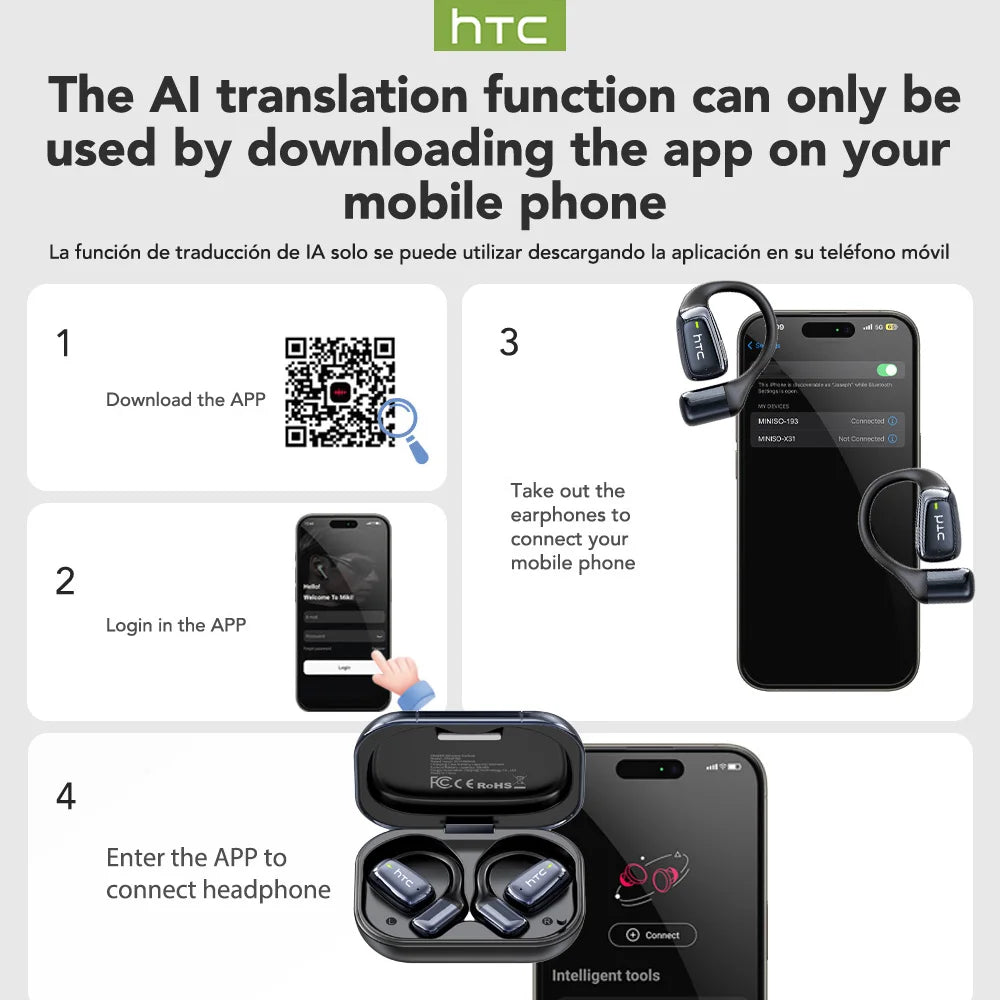 Écouteurs sans fil sport traducteur AI – Écrans tactiles LCD, écouteurs Bluetooth avec micro HD | Sélection FunWearCode