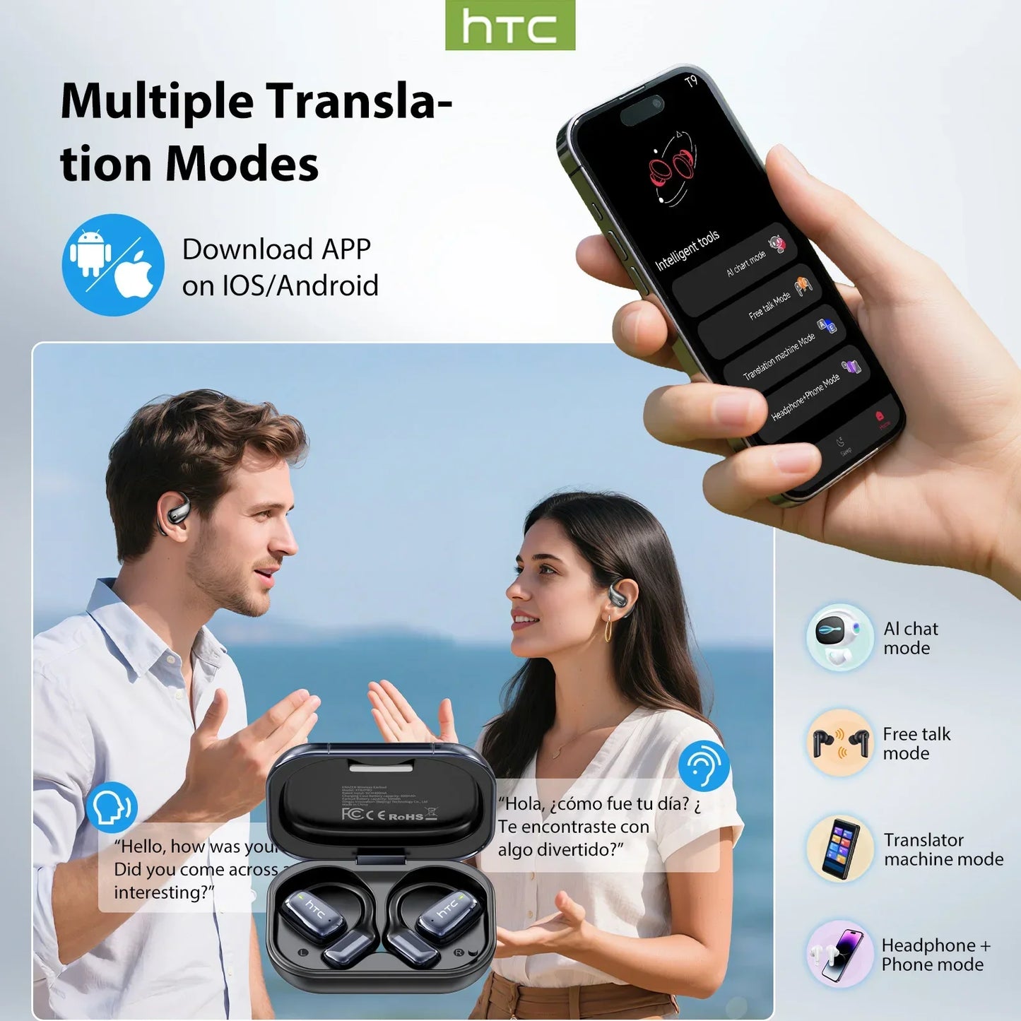 Écouteurs sans fil sport traducteur AI – Écrans tactiles LCD, écouteurs Bluetooth avec micro HD | Sélection FunWearCode