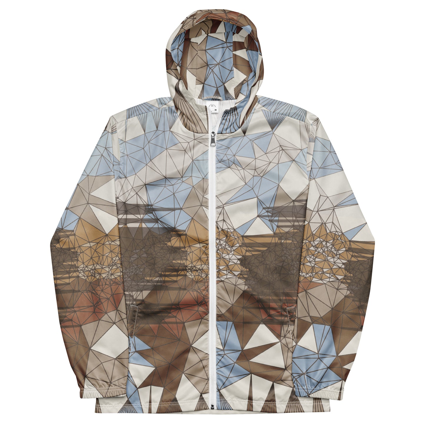Hooded jacket with geometric pattern on a white background
