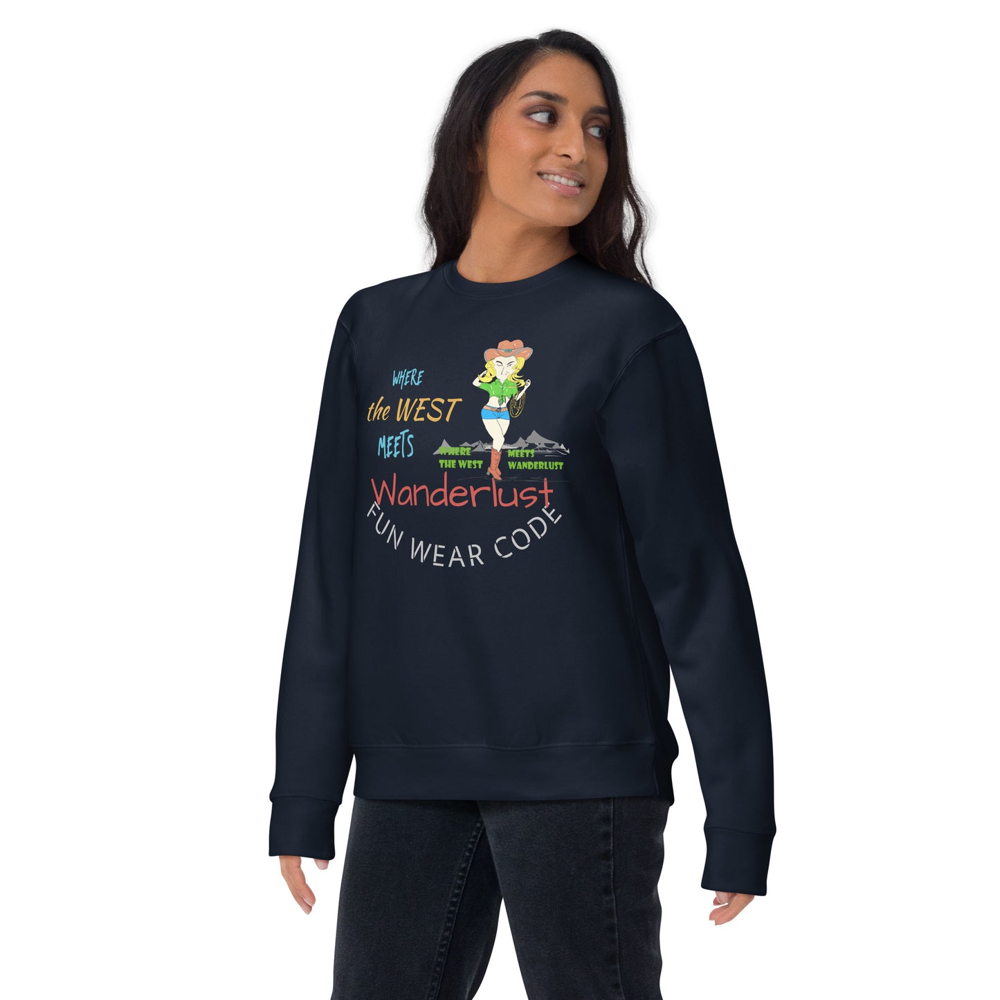 Premium Cozy Long Sleeve T-shirt – Classic Cowgirl Graphic Sweatshirt | FunWearCode