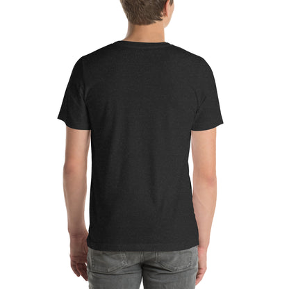 Person wearing a black t-shirt on a white background