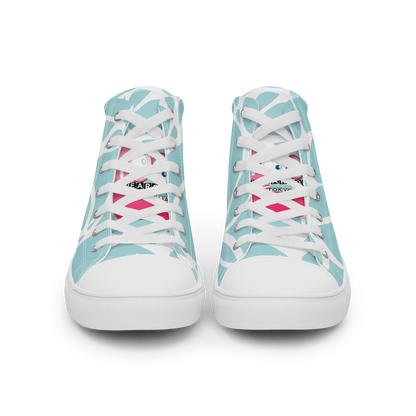 Pair of light blue sneakers with white laces, featuring a brand graphic of 'Funwearcode' on a white background