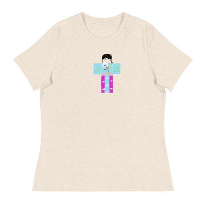 Beige t-shirt with a yukata girl graphic design on a white background