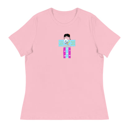 Pink t-shirt with a yukata girl graphic design on a white background